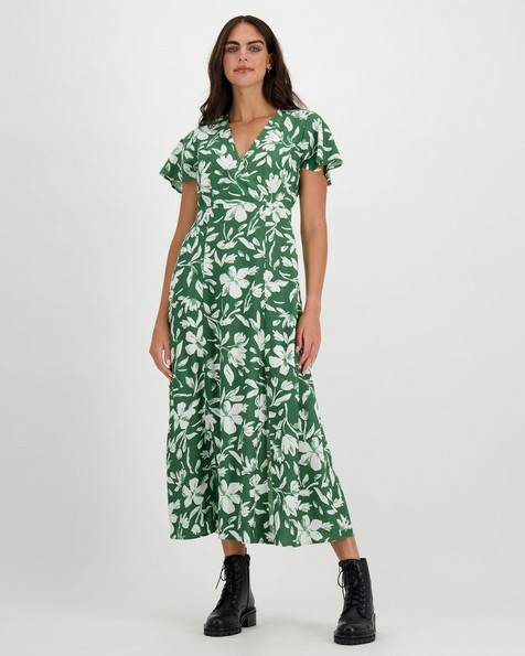 Hannah Print Dress -  green