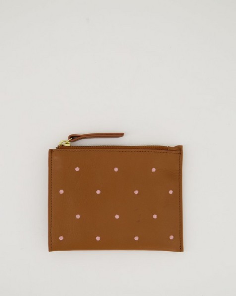 Marrian Embroidered Leather Pouch -  tan
