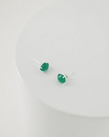 Green Onyx Oval Stud Earrings -  silver