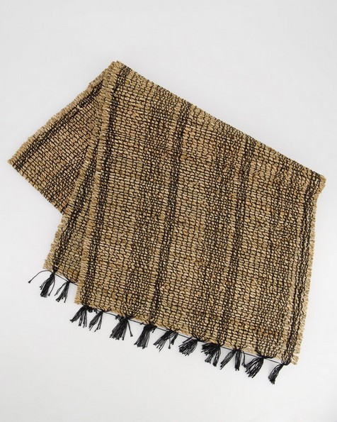 Black & Natural Seagrass Table Runner -  brown