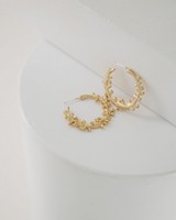 Delicate Leaf Hoop Earrings -  gold