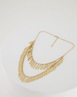Two-Tiered Metal Leaf Bib Necklace -  gold