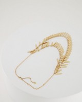 Two-Tiered Metal Leaf Bib Necklace -  gold