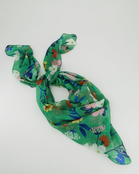Lorinda Floral Print Silk Scarf -  green