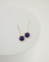 Metal Stem & Stone Drop Earrings -  blue