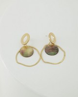Irregular Shell & Oval Drop Earrings -  brown