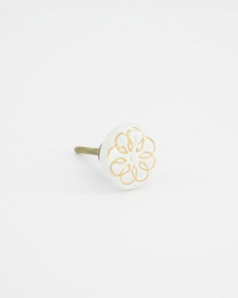 Gold Flower Design Knob -  white