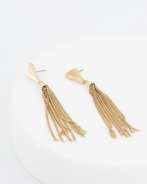 Elongated Chain Drop Earrings -  gold