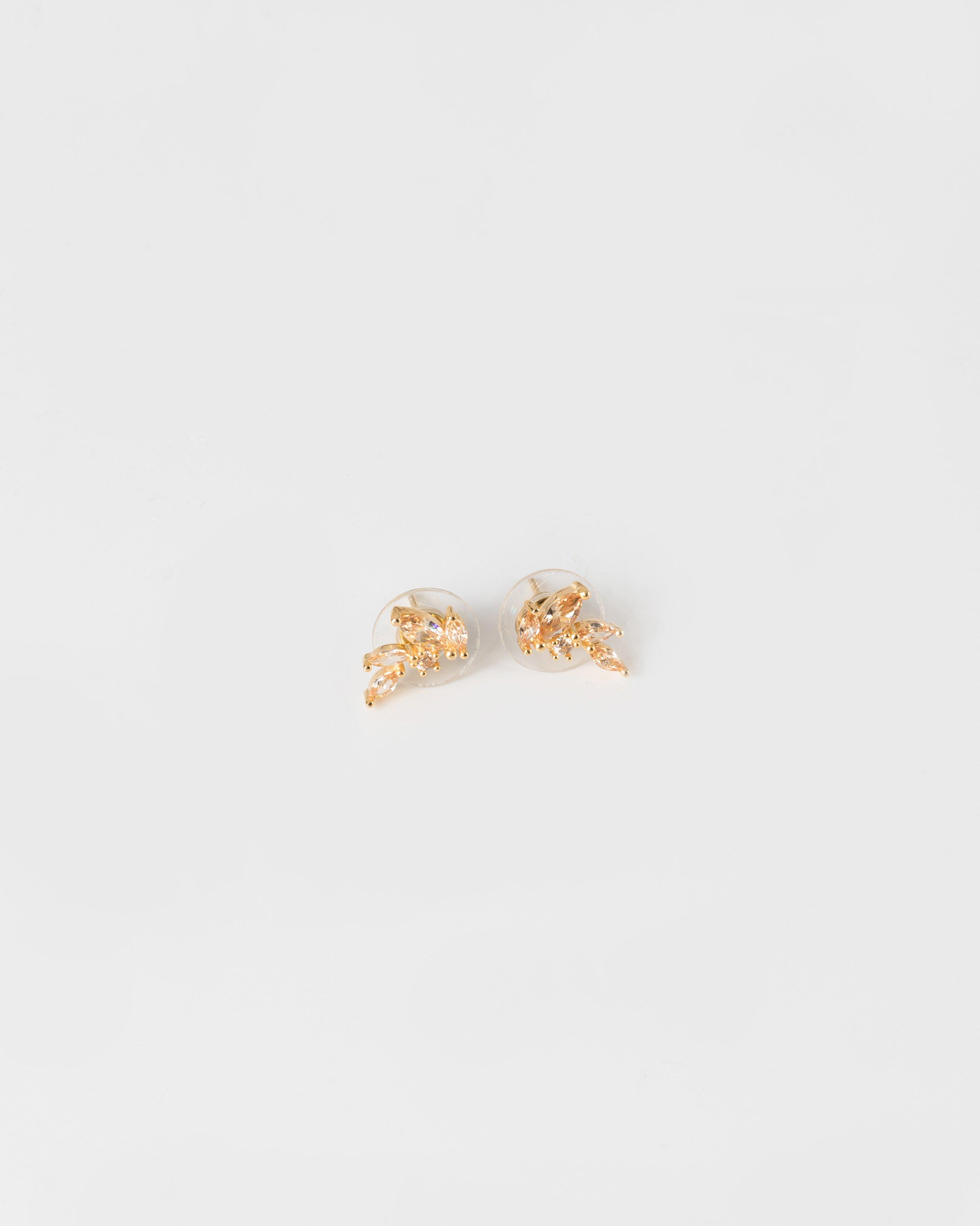 Cubic Zirconia & Silver Leaf Crawler Stud Earrings