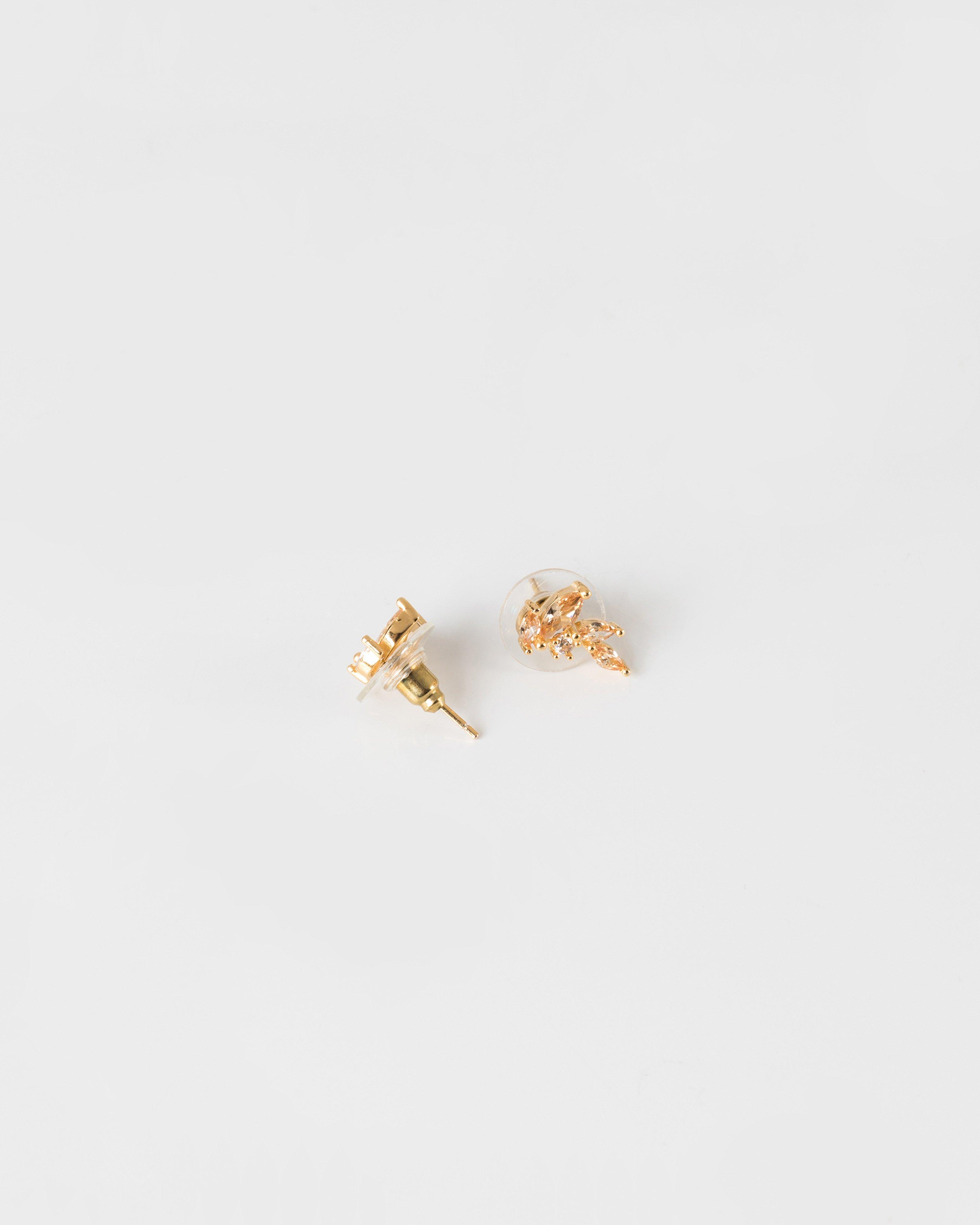 Cubic Zirconia & Silver Leaf Crawler Stud Earrings