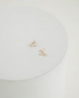 Cubic Zirconia & Silver Leaf Crawler Stud Earrings -  gold