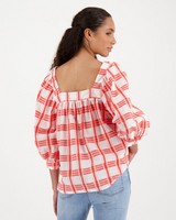 Poetry Tye Check Blouse -  coral