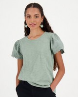 Veronica Schiffli Interest T-Shirt -  green