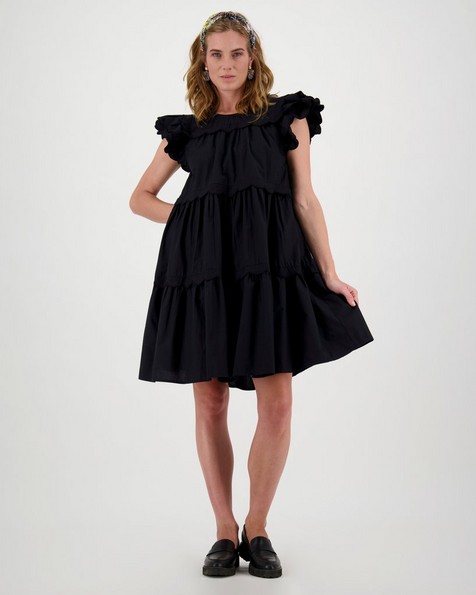 Rosella Scallop Dress -  black