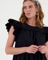 Rosella Scallop Dress -  black