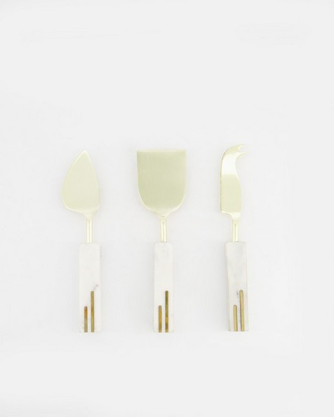 Brass & Marble Cheese Set -  gold