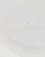 Cubic Zirconia & Silver Baguette Crown Stud Earrings -  milk