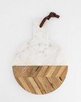 Round Marble & Wood Chevron Board -  white