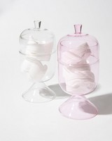 Glass Cotton Ball Holder With Lid -  lightpink