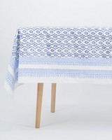 Athena Blue Blockprinted Tablecloth  -  blue
