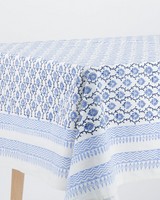 Athena Blue Blockprinted Tablecloth  -  blue