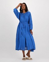Madge Cut-Out Embroidered Dress -  blue