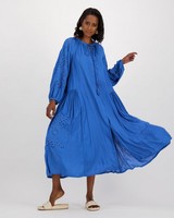 Madge Cut-Out Embroidered Dress -  blue