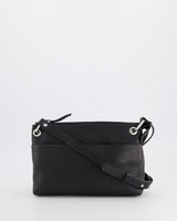 Amber Pocketed Classic Cross-Body Leather Bag -  black
