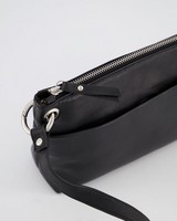 Amber Pocketed Classic Cross-Body Leather Bag -  black