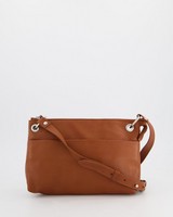 Amber Pocketed Classic Cross-Body Leather Bag -  tan