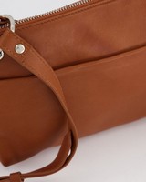 Amber Pocketed Classic Cross-Body Leather Bag -  tan