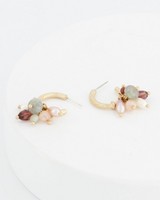 Pearl & Natural Stone Hoop Earrings -  pink