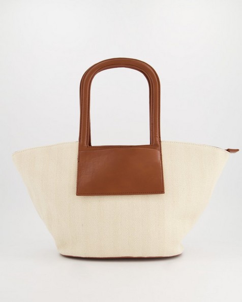 Marie Canvas & Faux Leather Basket Bag -  milk