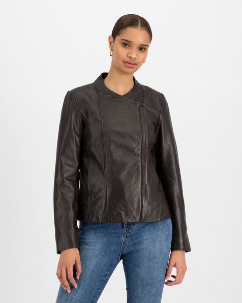 Poetry Fay Leather Jacket -  chocolate