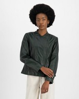 Fay Leather Jacket -  bottlegreen