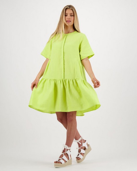 Halsey Plain Linen Dress -  lime