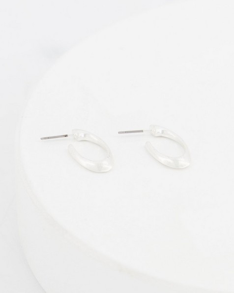 Irregular Oval Mini Hoop Earrings -  silver