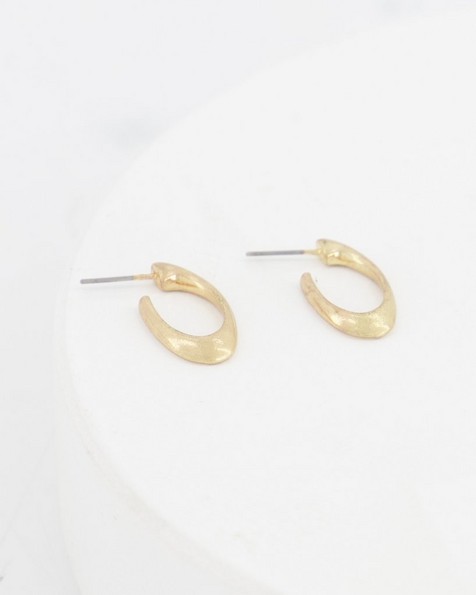 Irregular Oval Mini Hoop Earrings -  gold