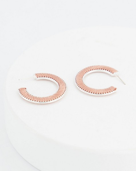 Thread Detail Hoop Earrings -  pink