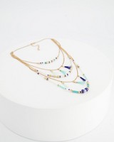 Natural Stone & Tassel Multi-Chain Necklace -  blue