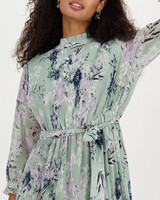 Malia Printed Pleated Dress -  sage
