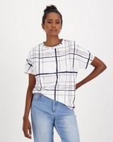 Angie Grid Relaxed T-Shirt -  milk