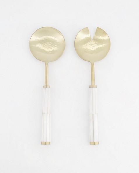 Mother of Pearl & Gold Serving Spoon Set -  white