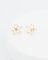 Metal Frame 2D Flower Earrings -  gold