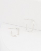 Silver Cubic Zirconia J-Shaped Hoop Earrings -  silver