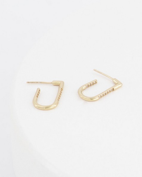 Silver Cubic Zirconia J-Shaped Hoop Earrings -  gold