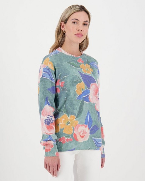 Calista Floral Pullover -  green