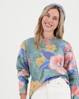 Calista Floral Pullover -  green