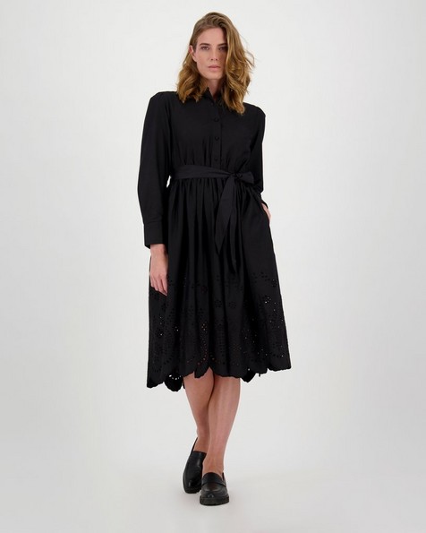 Linnea Schiffli Shirt Dress -  black
