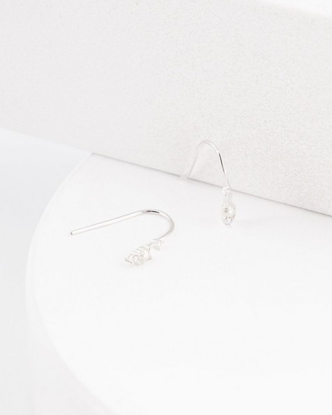 Cubic Zirconia & Pearl Mini Loop Earrings -  silver